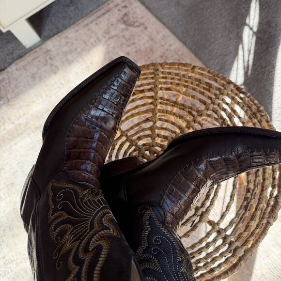 Mens Western Rodeo Boot Real Crocodile Belly Skin Leather Brown 26.5 US 8.5 - Picture 8 of 16